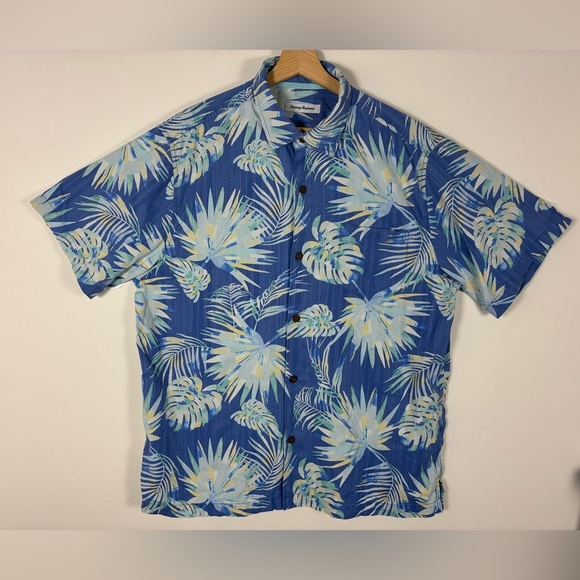 Tommy Bahama Geo Islandzone Hawaiian Shirt Men XL Silk Blend Blue Floral Coolmax - Picture 2 of 9